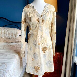 Beige With Beaded Shimmery Coral Print Beach Cover Up